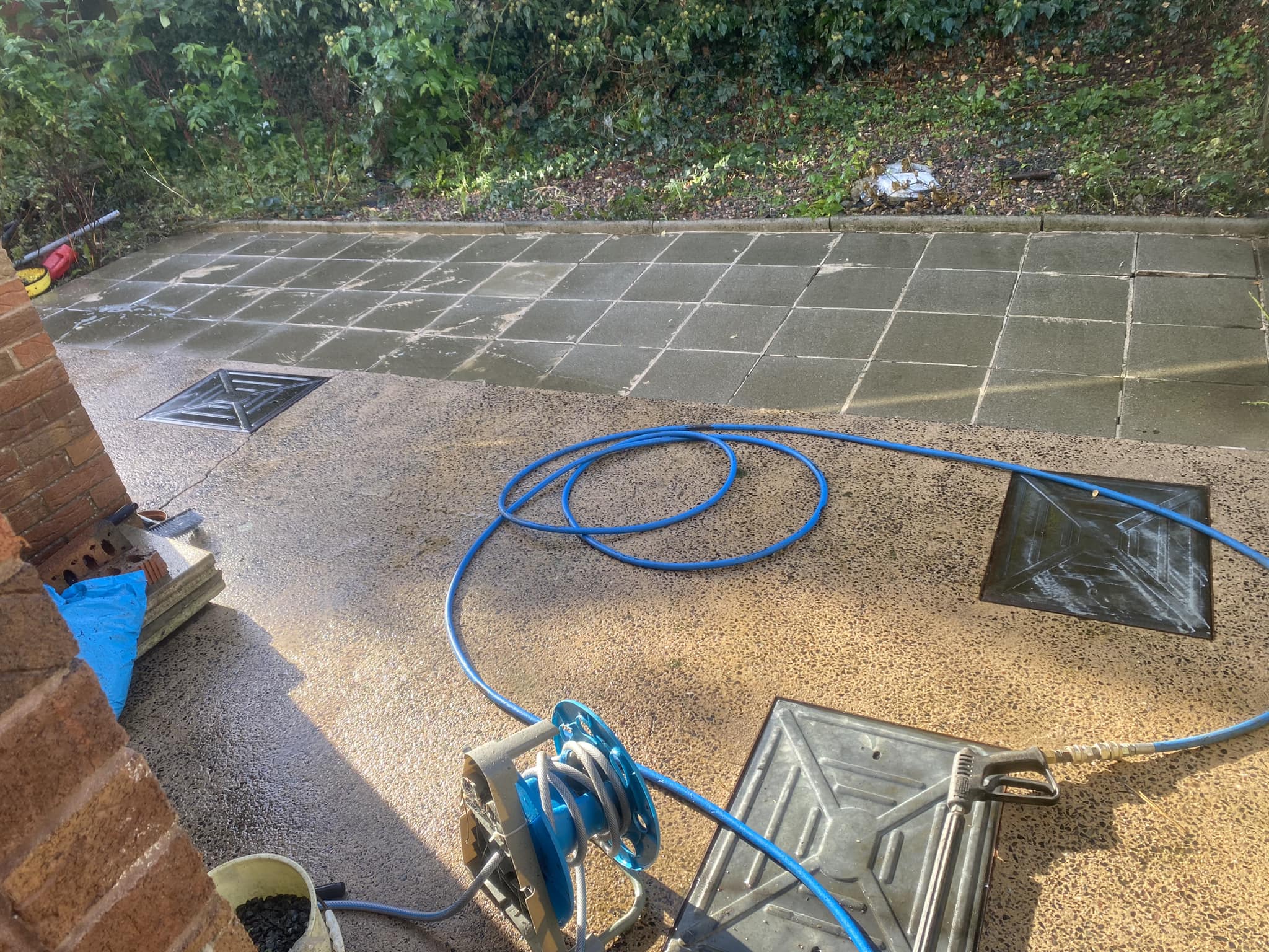 Patio after powerwashing has taken place